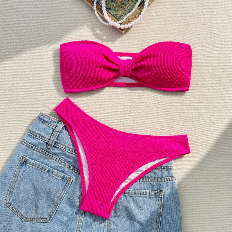 Traje De Baño Bikini De Dos Piezas Plisado De Poliéster