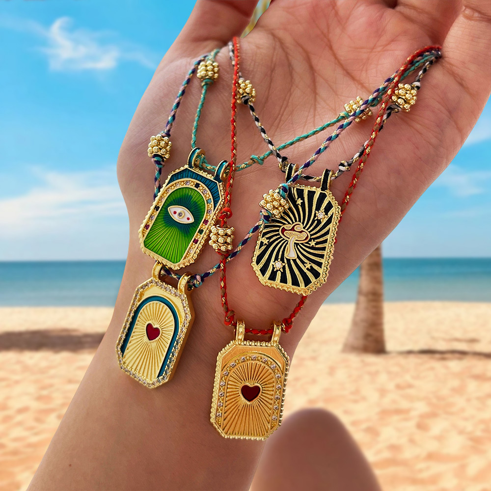 Green Copper Inlaid Zircon Oil Drop Square Braided Necklace (thin)