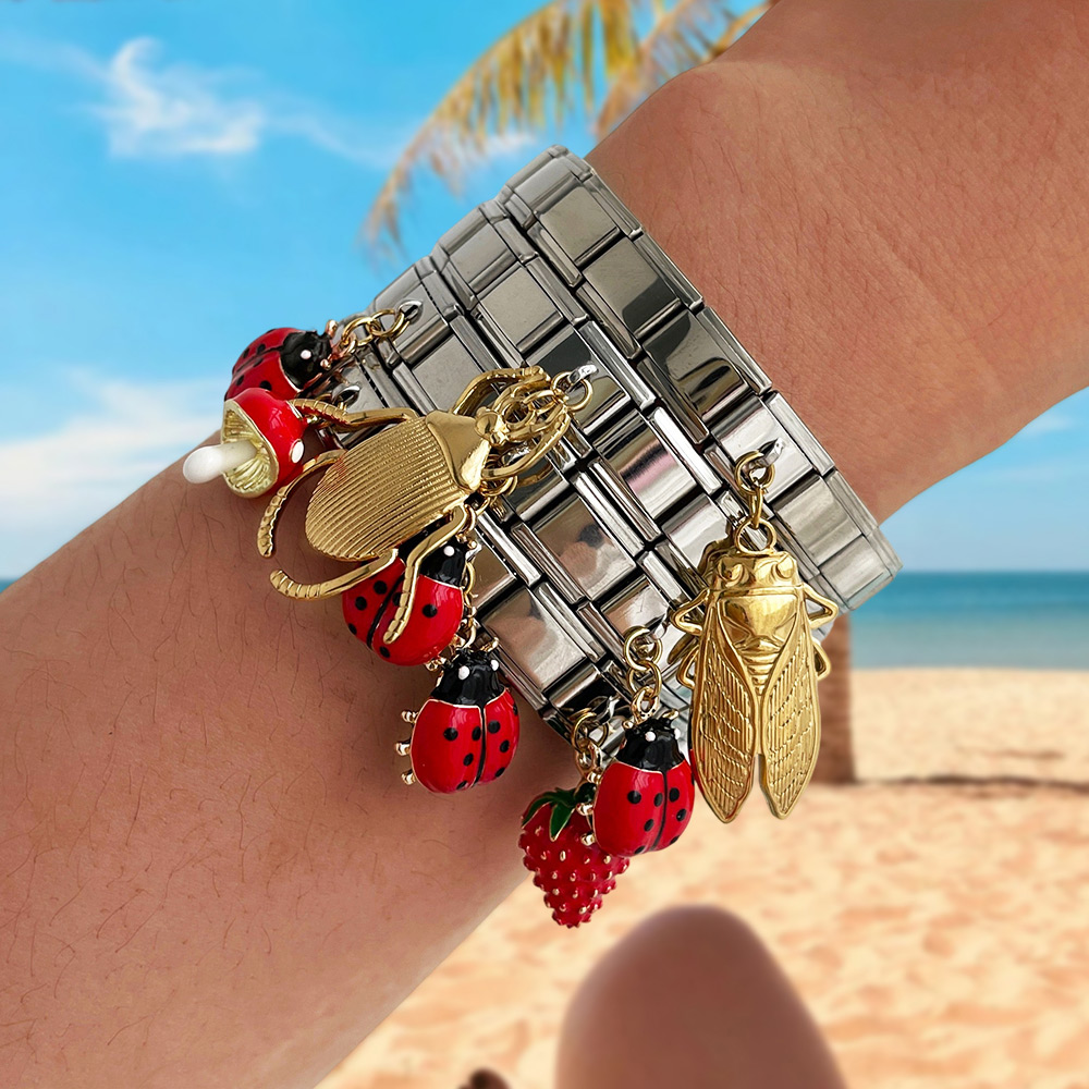 Silver 4 Titanium Steel Insect Square Module Bracelet