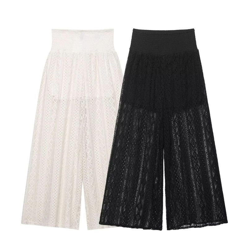 White Faux Lace Wide-leg Trousers