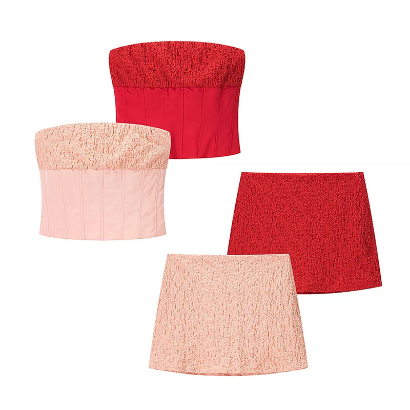 Conjunto De Falda Y Top Bandeau De Espiga De Poliéster