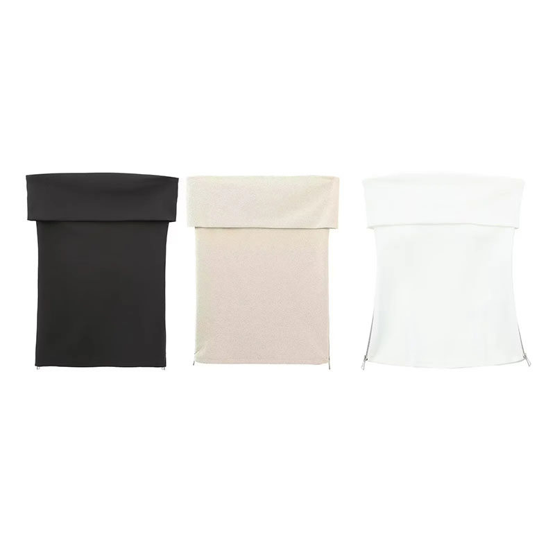 White Blended Zippered Hem Top