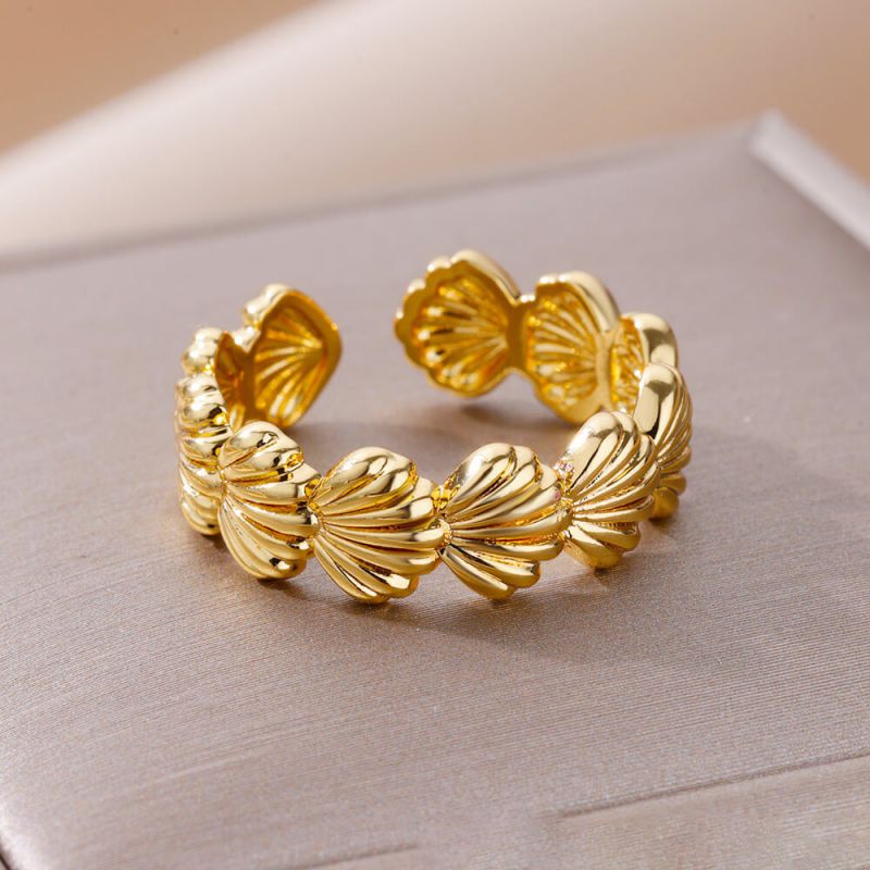 Silver Stainless Steel Shell Open Ring