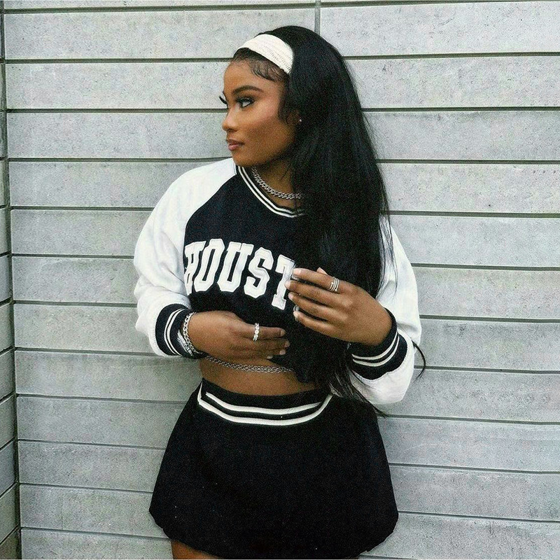 Conjunto De Sudadera Y Falda De Béisbol Con Bloques De Color De Poliéster
