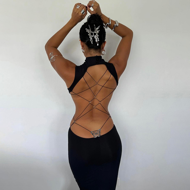 Vestido Largo De Poliéster Con Lazo Y Espalda Descubierta