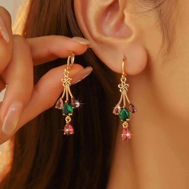 Pendientes De Aro De Metal Con Forma De Lágrima De Diamantes