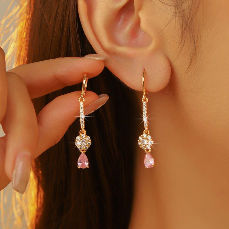 Pendientes De Aro De Metal Con Forma De Lágrima De Diamantes