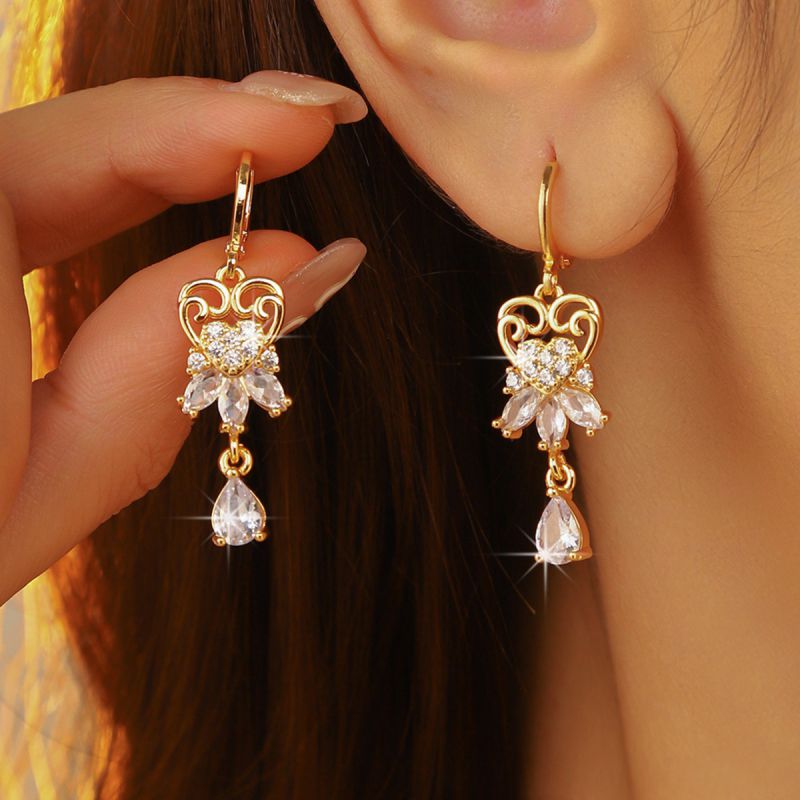 Pendientes De Aro De Metal Con Forma De Lágrima De Diamantes