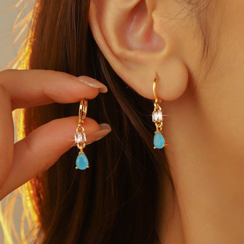 Pendientes De Aro De Metal Con Forma De Lágrima De Diamantes