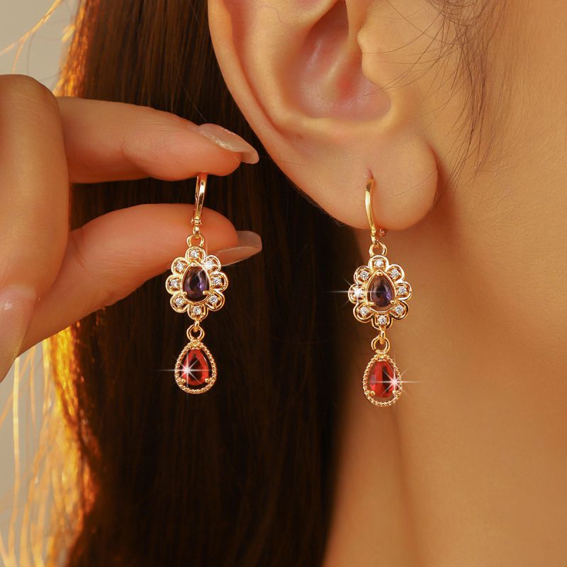 Pendientes De Aro De Metal Con Forma De Lágrima De Diamantes