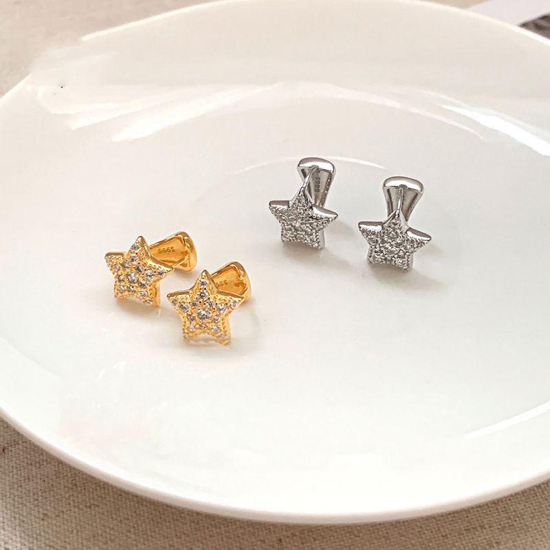 Pendientes De Pentagrama De Diamantes De Plata