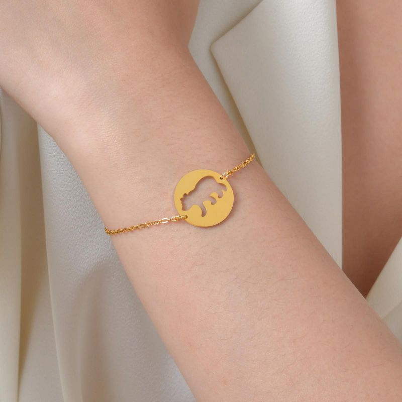 Gold Stainless Steel Hollow Bear Round Bracelet