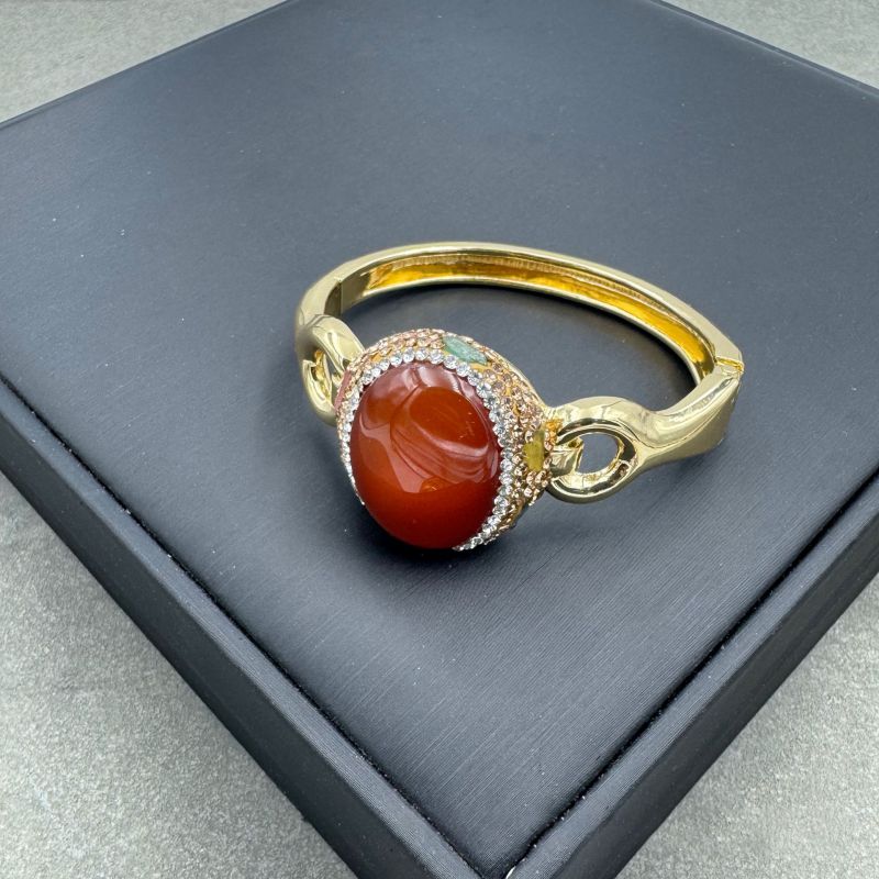 Anillo Ovalado De Ágata Roja De Aleación