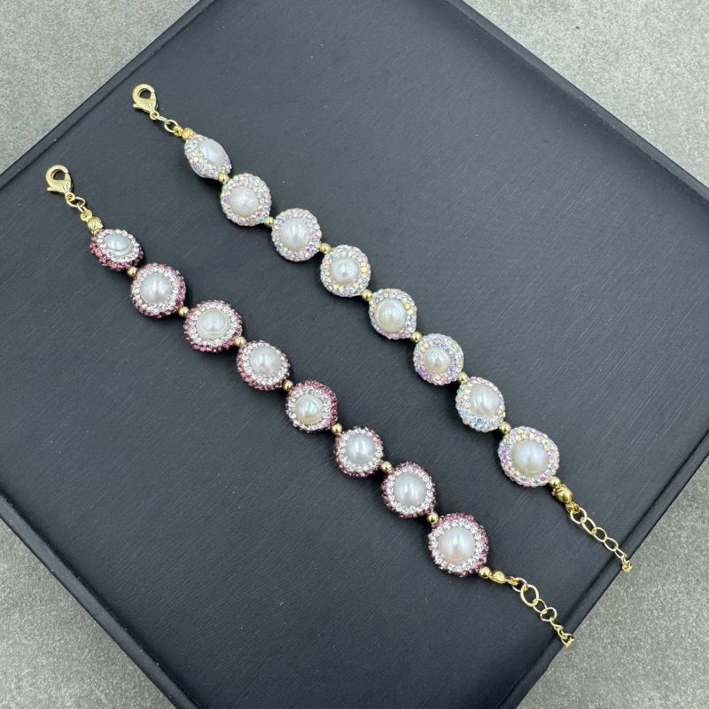 Purple Necklace (55+5) Copper Diamond Pearl Round Necklace