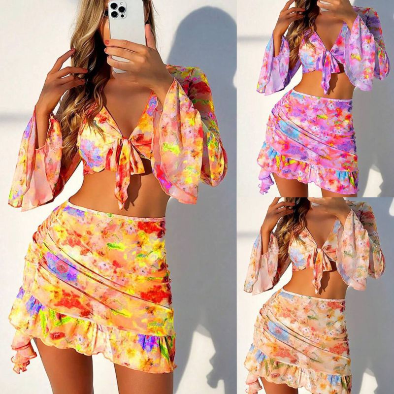 Traje De Baño De Dos Piezas Con Cuello Halter Y Estampado De Poliéster