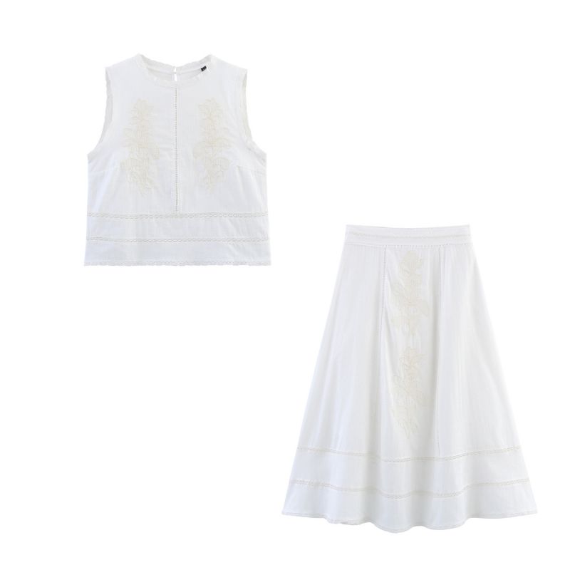 Jacket Cotton Embroidered Crew Neck Sleeveless Vest
