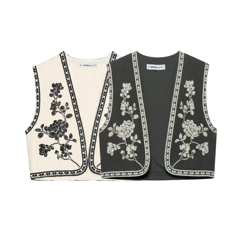 Beige Embroidered Vest