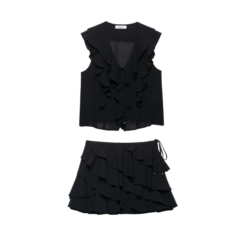 Jacket Ruffled Layered Sleeveless Shirt
