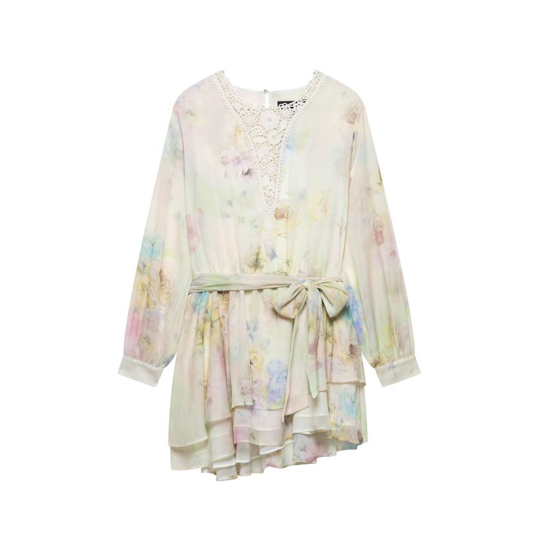 Falda Estampada Con Cordones Y Efecto Tie-dye Combinado