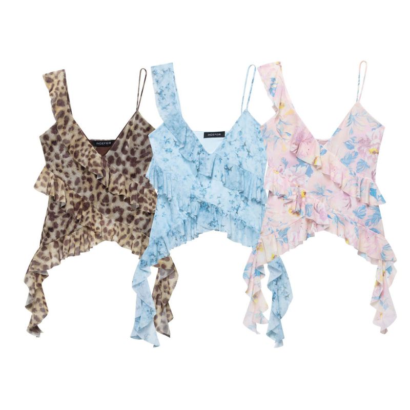 Leopard Blended Printed Ruffle Camisole