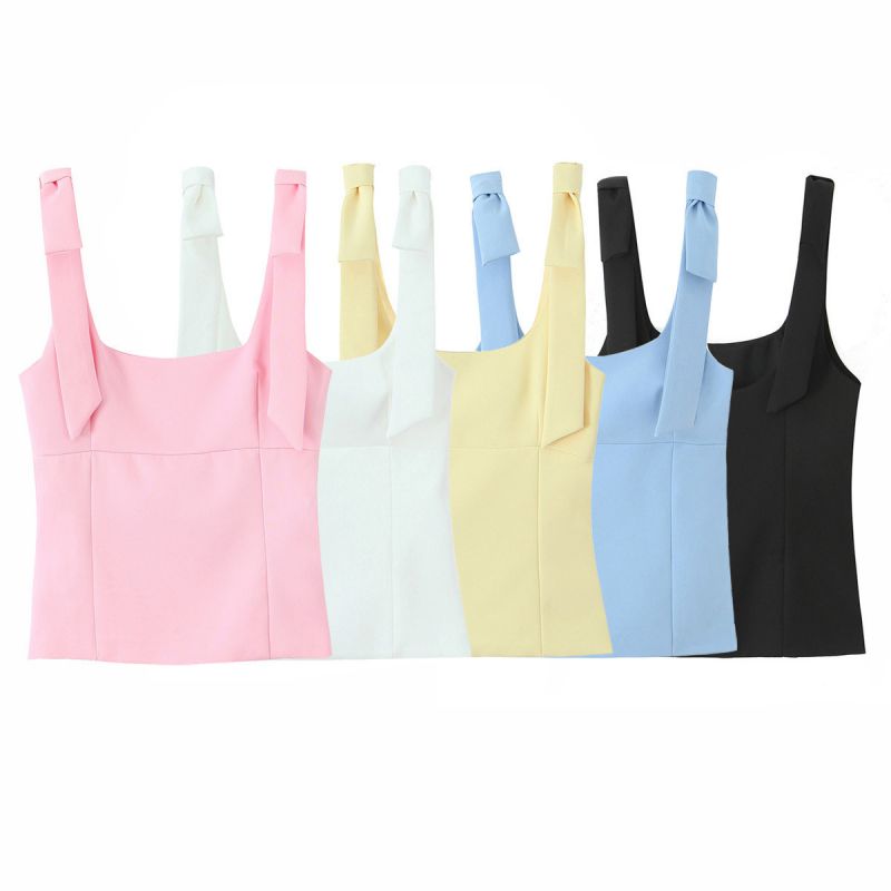 Pink Cotton Wide Shoulder Lace-up Camisole