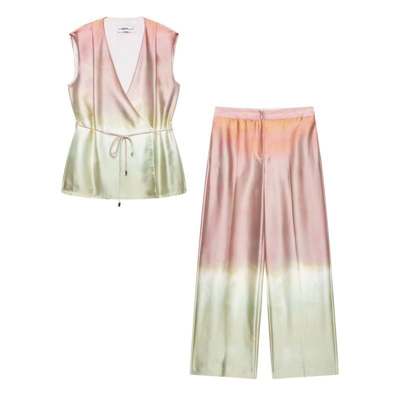 Falda Larga Plisada Con Cordones Y Efecto Tie-dye