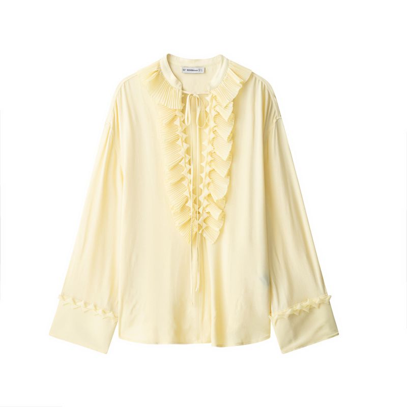 Yellow V-neck Layered Tie Long Sleeve Shirt