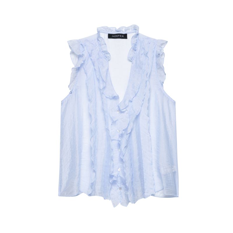 Blue Blended Ruffle Sleeveless Vest