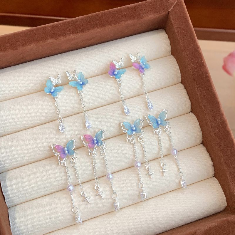 Pendientes De Borlas De Mariposa Con Perlas De Aleación
