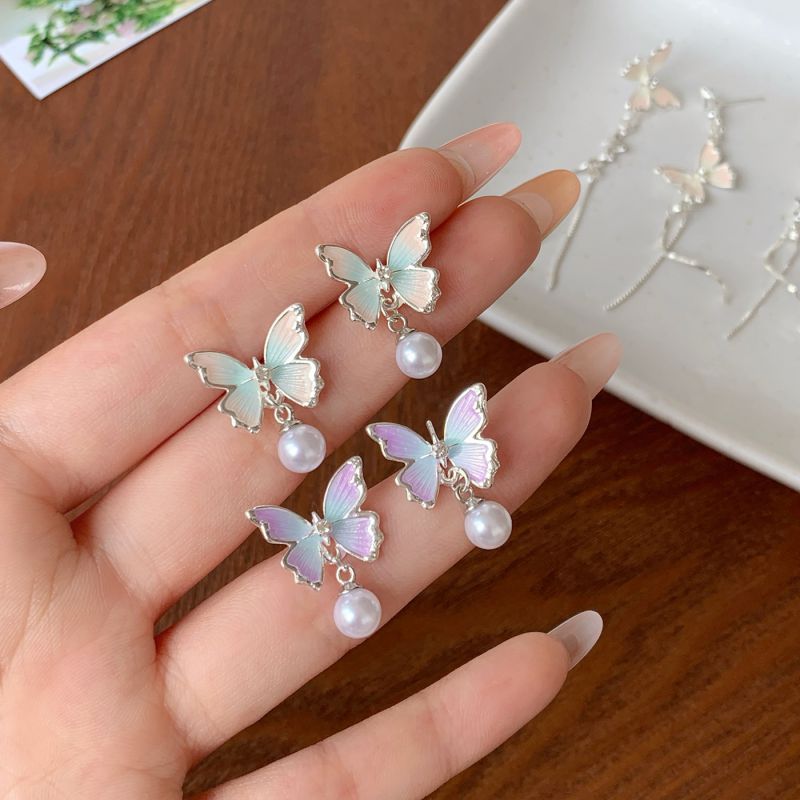 Pendientes De Mariposa Con Perlas De Aleación