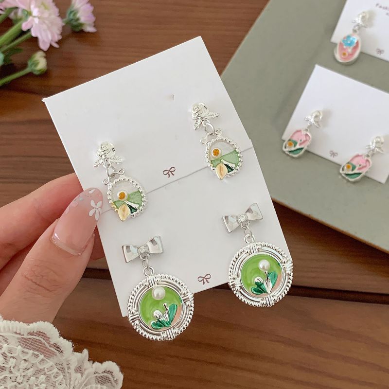 Pendientes De Aleación Con Forma De Flor De Perla Cuadrada