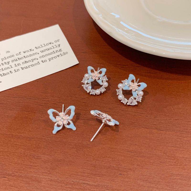 Pendientes De Mariposa De Aleación De Diamantes