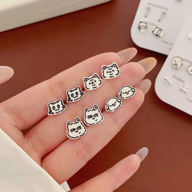 Conjunto De Pendientes De Gato Y Cachorro