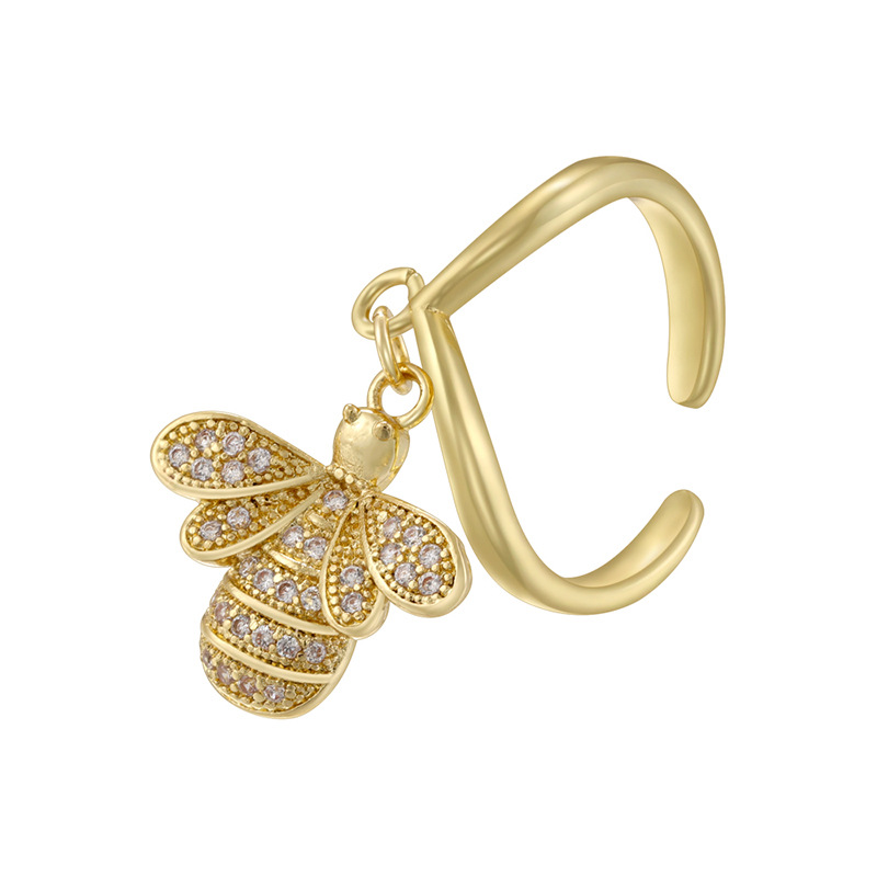 Anillo Geométrico De Cobre Con Diseño De Abeja Piña Rana E Insecto.