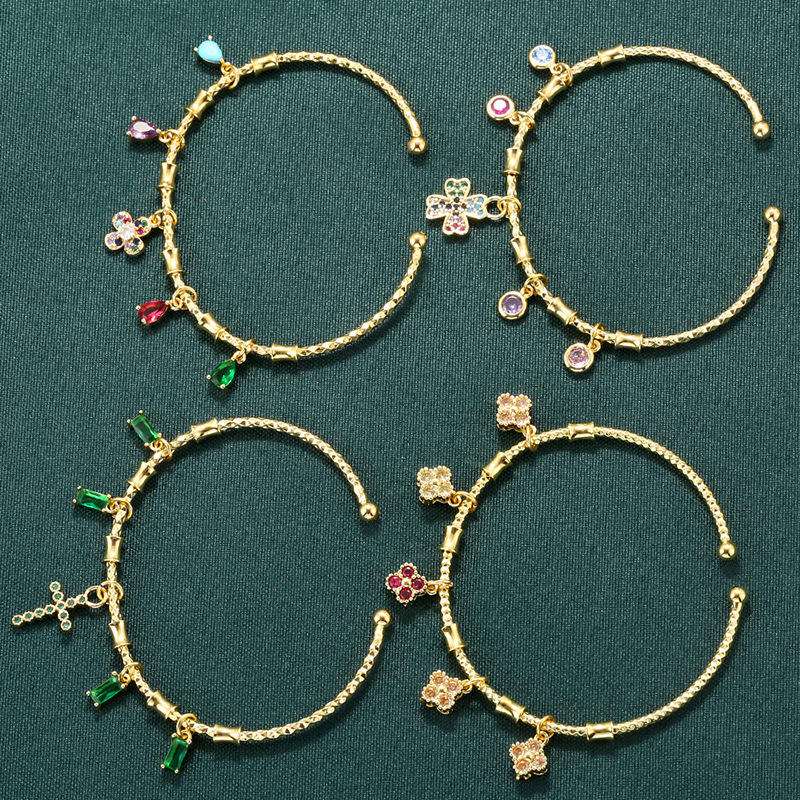 Pulsera De Cobre Con Diamantes Insectos Relámpagos Estrellas Mariposas Palmeras Y Flores De Cuatro Hojas