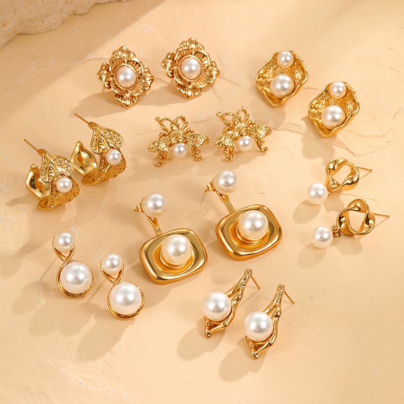 2 Bee Pearl Earrings Stainless Steel Bee Pearl Earrings