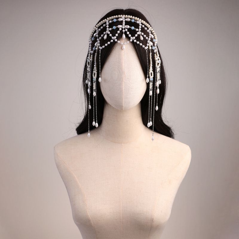 Diadema Larga Con Borlas Y Cuentas De Perlas Para Cejas