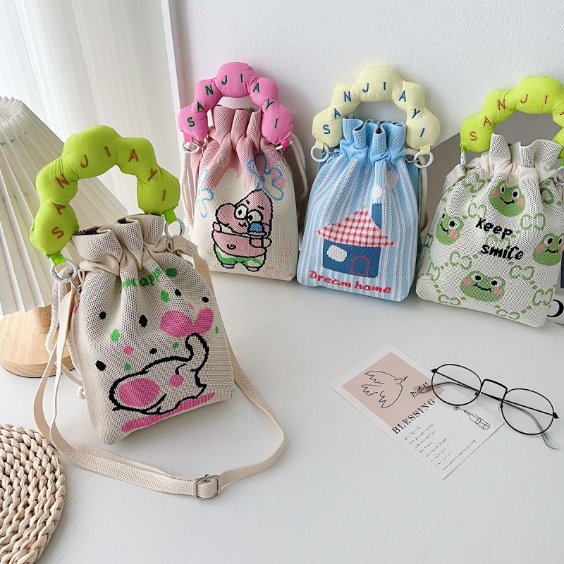 8#pink Rabbit Knitted Large Capacity Drawstring Crossbody Bag