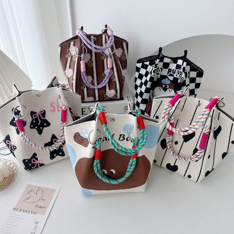 5# Black Love Polyester Printed Knitted Tote Bag