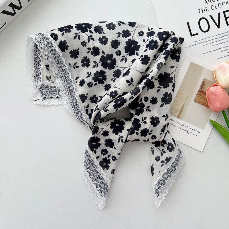 1# Black Base Lace Printed Headscarf