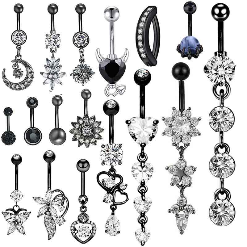Style 4 Stainless Steel Diamond Heart Butterfly Moon Planet Geometric Piercing Belly Button Nail