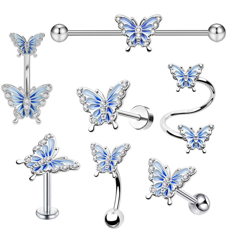 Uña De Acero Inoxidable Con Forma De Mariposa Y Diamante Para Piercing En La Ceja.
