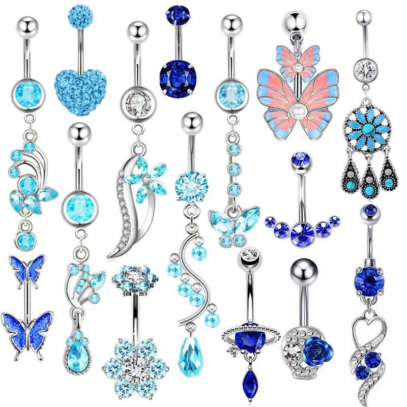 Style 4:shambhala Stainless Steel Round Heart Butterfly Flower Geometric Piercing Belly Button Nail