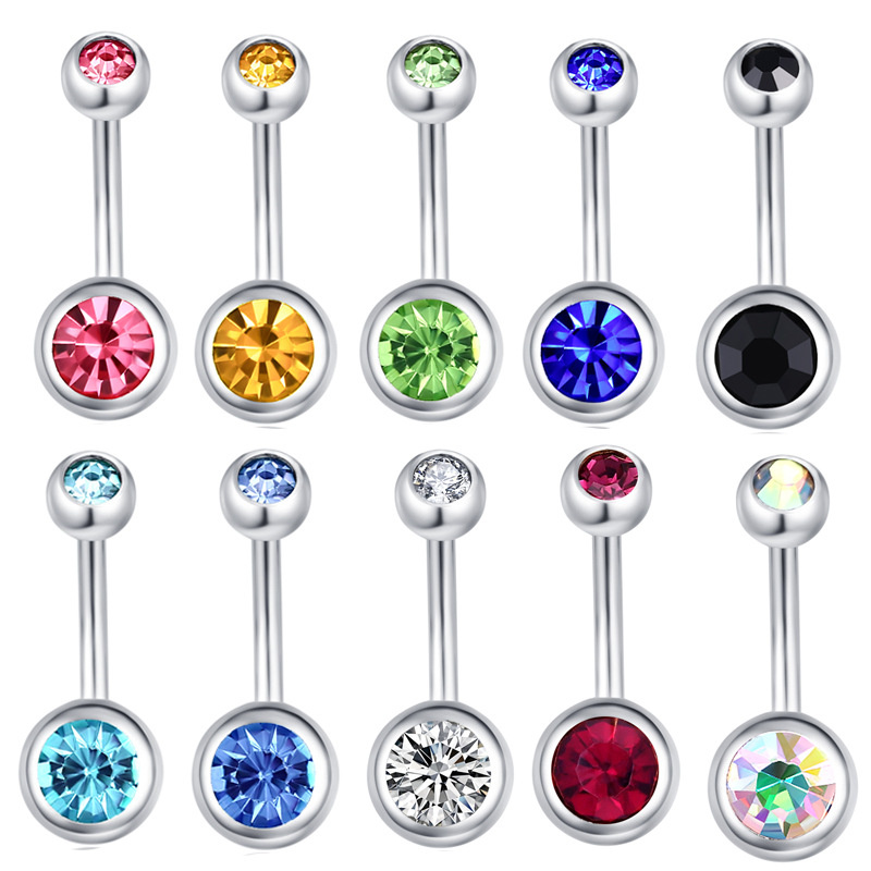 Uña Para Piercing De Ombligo Redonda De Acero Inoxidable Con Diamantes