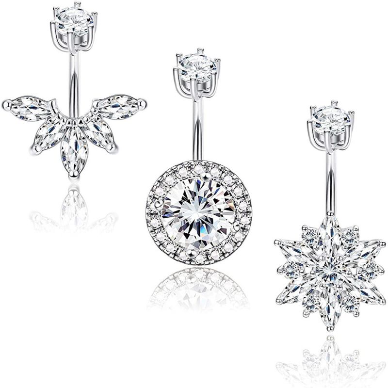 Juego De Piercing Para Ombligo Con Forma De Flor Redonda De Diamante De Acero Inoxidable