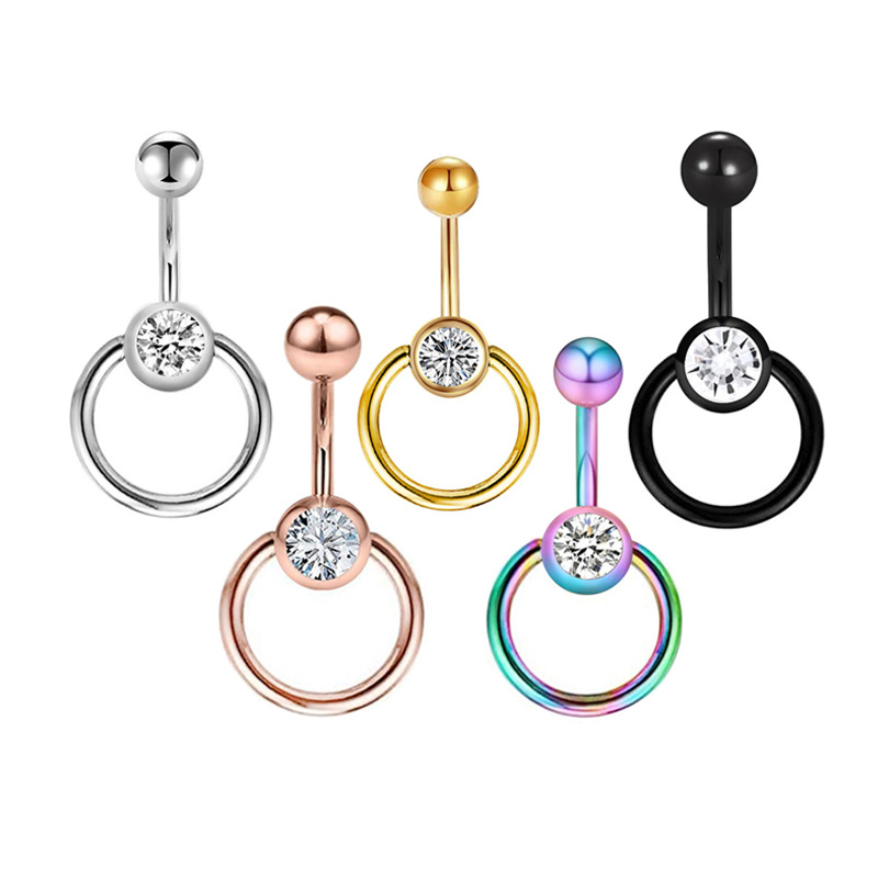 Color Stainless Steel Diamond Round Belly Button Piercing Nail