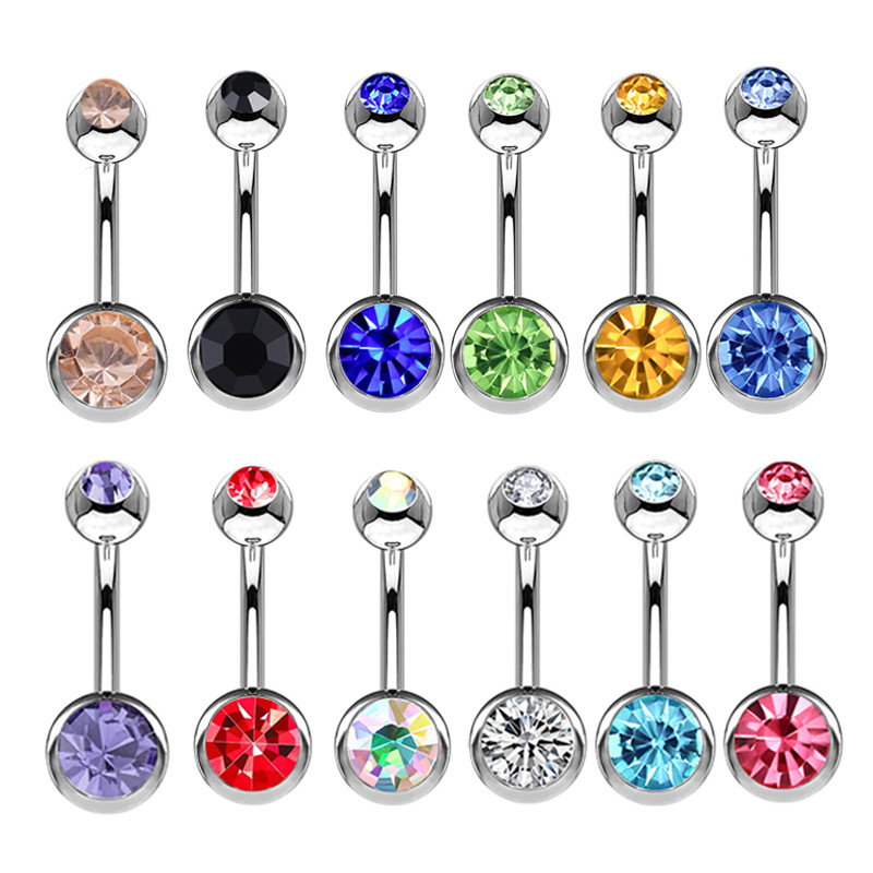 Uña Para Piercing De Ombligo Redonda De Acero Inoxidable Con Diamantes