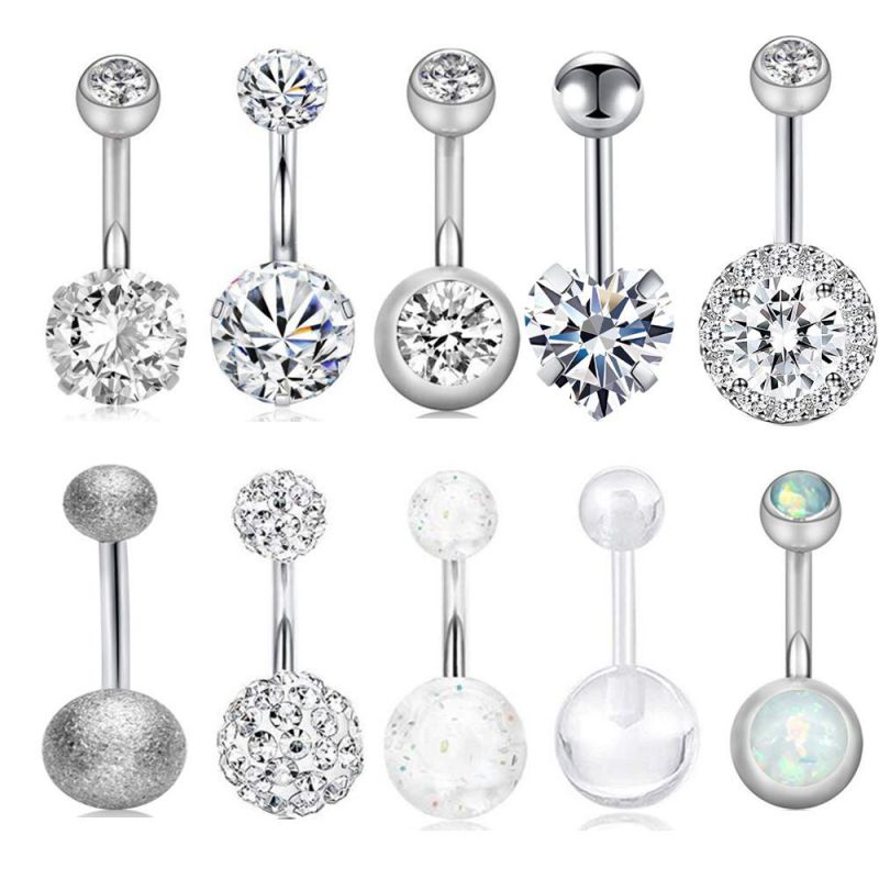 Juego De Piercing Para Ombligo De Acero Inoxidable Con Forma De Corazón Perla Y Diamante Redondo