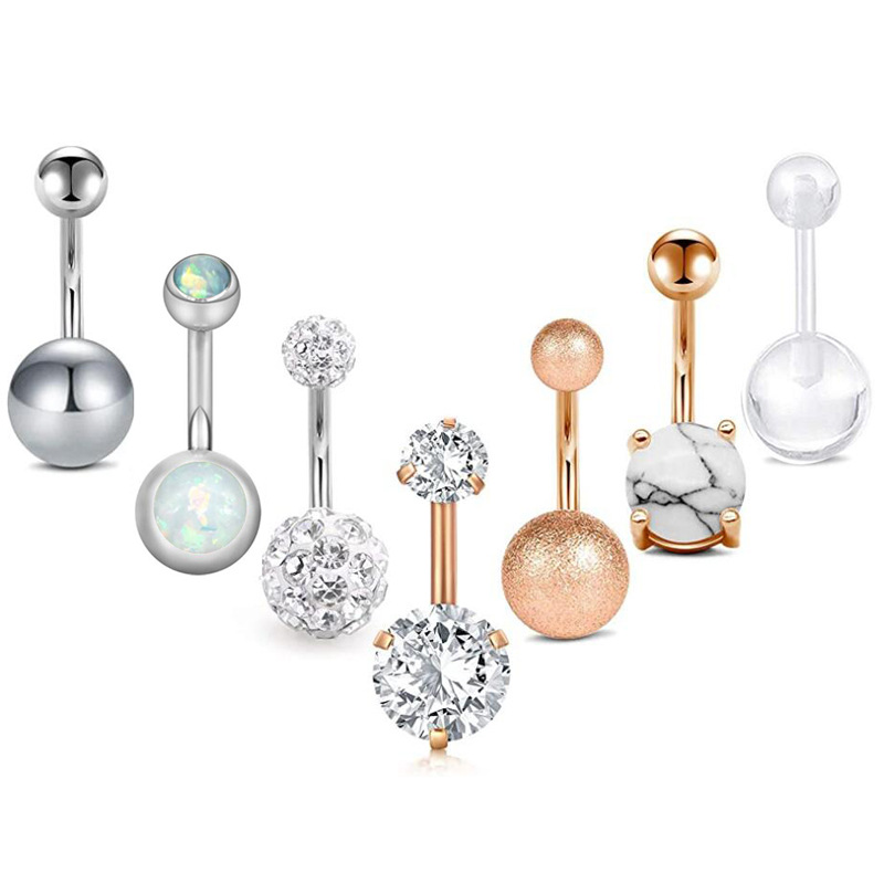 Rose Gold Large Zircon Stainless Steel Diamond Geometric Round Piercing Belly Button Nail