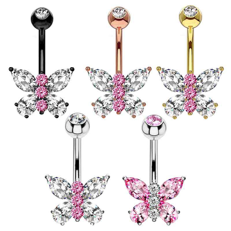 Black Single Stainless Steel Diamond Butterfly Piercing Belly Button Nail